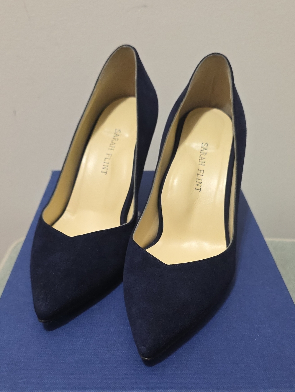 Sarah Flint Perfect Pump 85 Navy Suede Heels Luxury Designer